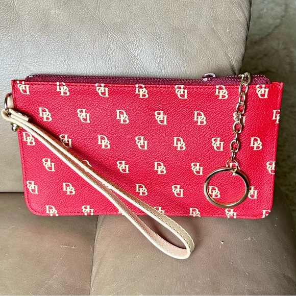 3 piece set!! Dooney & Burke Domed Satchel Beige and red monogramed set! - Picture 11 of 15